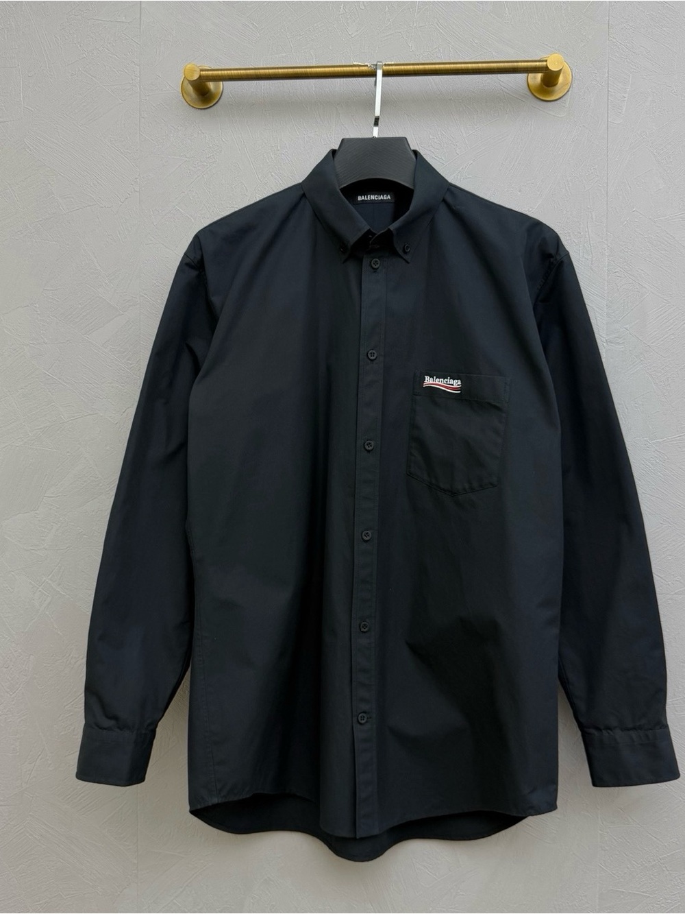 Balenciaga Black Long-Sleeve Button-Down Shirt with Chest Pocket